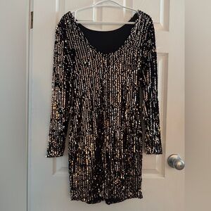 Only Black and Gold Sequin Long Sleeve Dress